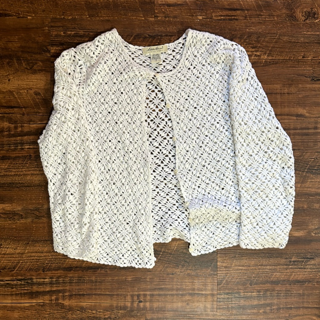 Medium, Crotchet Style Linen/Cotton Cardigan
